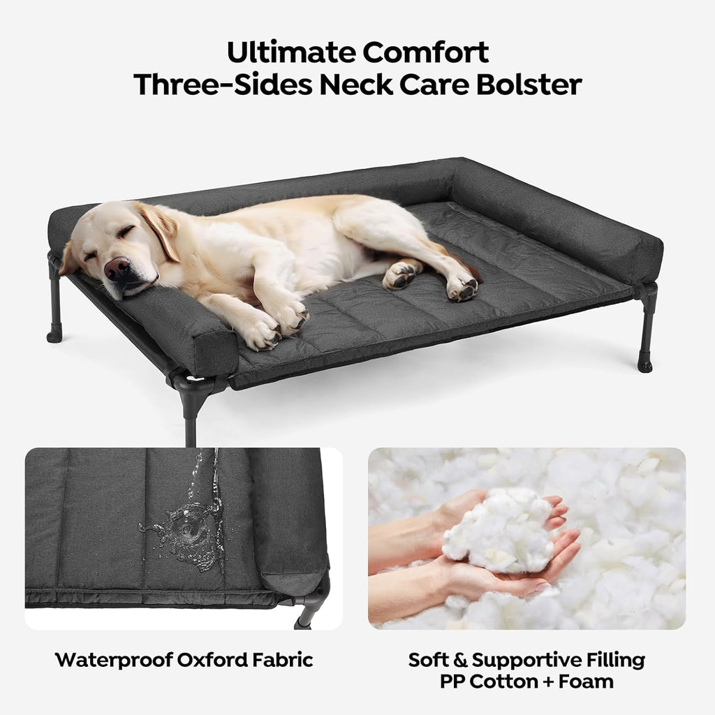 Veehoo Cooling Elevated Dog Bed Add Removable Waterproof Bolster Cushion Mat, Raised Pet Cot with Breathable Teslin Mesh, No-Slip Feet, Dog Couch Bed for Indoor Outdoor, 42x30inches, Black, CWC2331B