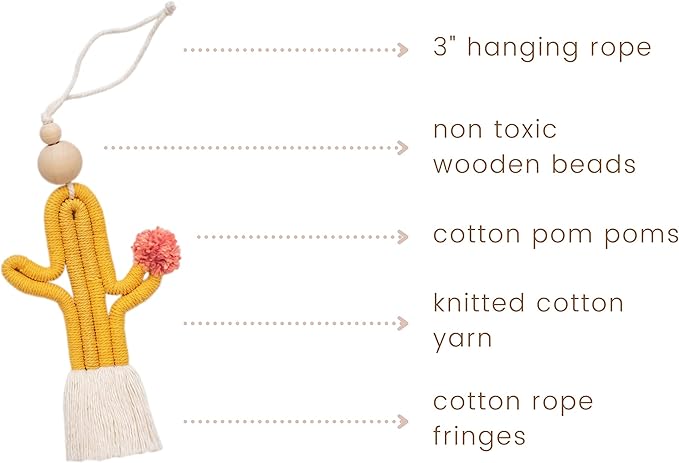 Mila Millie 2 Pack Cactus Macrame Wall Hanging | Handmade Woven Tassel Ornament for Home or Nursery Baby Kids Room Decor | Boho Nordic Scandinavian Style (Mustard Yellow Pink)
