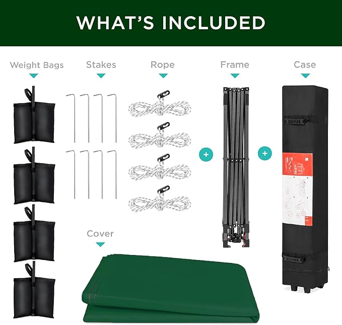 Best Choice Products 12x12ft 1-Person Setup Pop Up Canopy Tent Instant Portable Shelter w/ 1-Button Push, Case, 4 Weight Bags - Forest Green