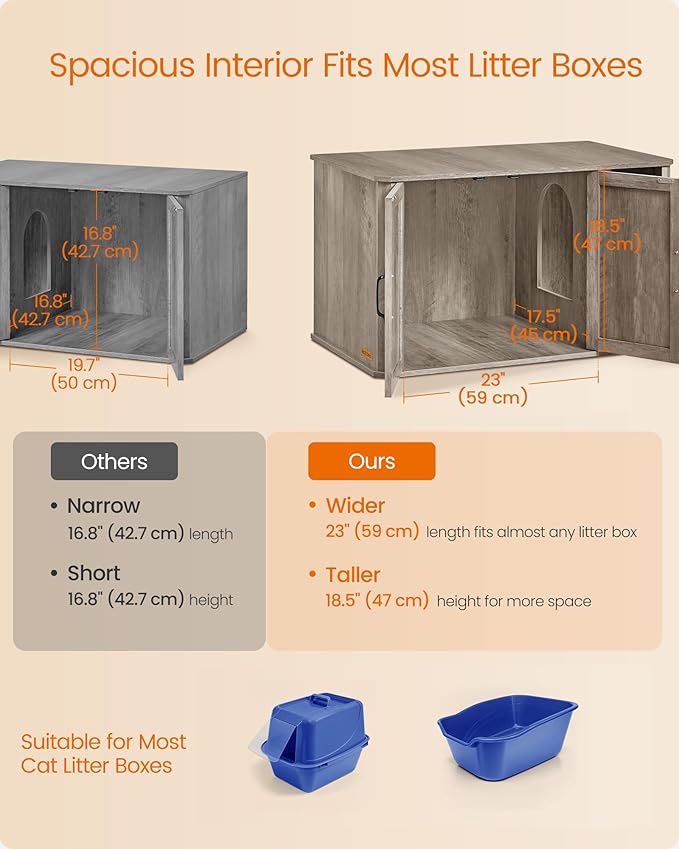 Feandrea Litter Box Enclosure, Modern Cat Litter Box Furniture Hidden, Front - Image 4