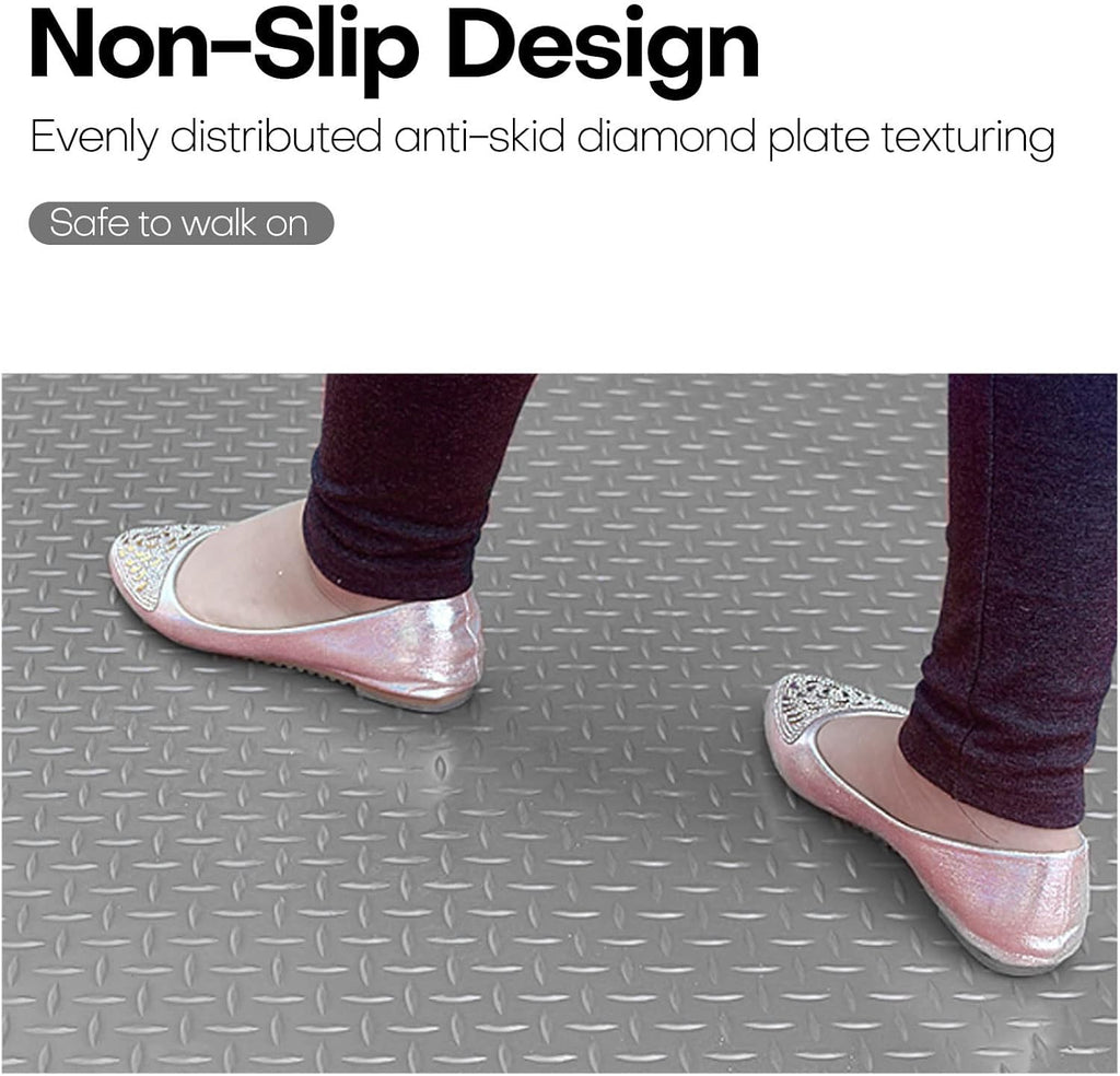 Boshen 7.5Ft x 17Ft Rubber Flooring Mats 2.9mm Thickened Diamond Plate Flooring Roll 127.5sqft Rubber Trailer Garage Floor Mats Non-Slip Floor Protector Mat for Garage Warehouse Gym Basement-Gray