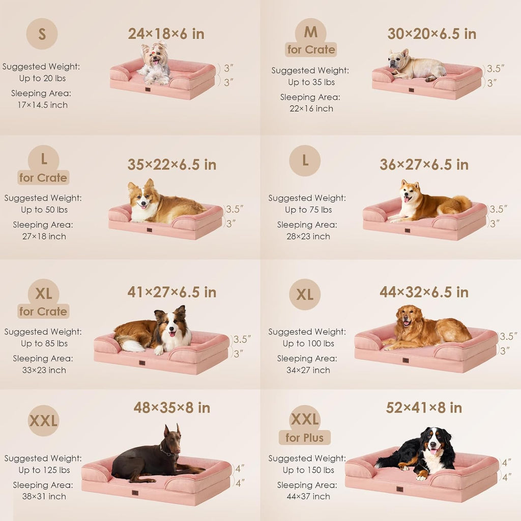 EHEYCIGA Orthopedic XL Dog Beds, Waterproof Memory Foam Dog Bed for Extra Large Dogs, Non-Slip Bottom and Egg-Crate Foam Big Pet Couch Bed with Washable Removable Cover, Dusty Pink