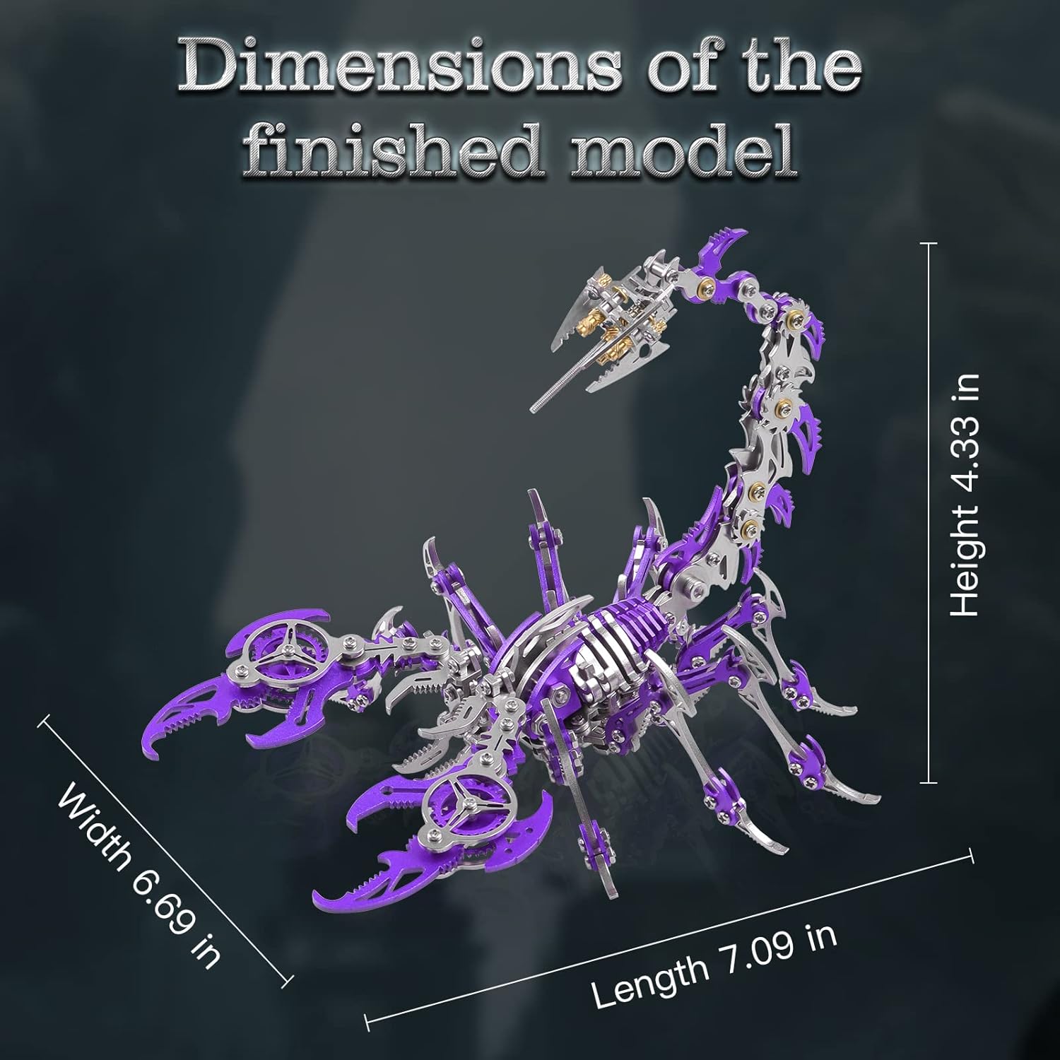 Scorpion 3D Metal Puzzles Kits for Adults Teens – 454 Pcs – Mechanical Assembly Models – 4 Hours to Build – Ideal for Gifts and Decorations (Purple)