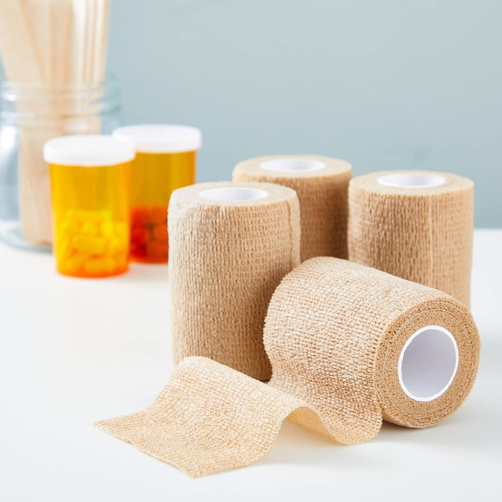 12-Rolls Self Adherent Bandage Wrap, Vet Tape - 3 in x 5 Yds Breathable, Elastic Cohesive Wrap Tape for Wrist, Swelling, Sports, Tattoo (Tan)