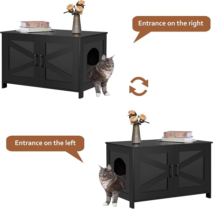 Homhedy Cat Litter Box Enclosure, Wooden Cat Washroom Furniture - Image 8