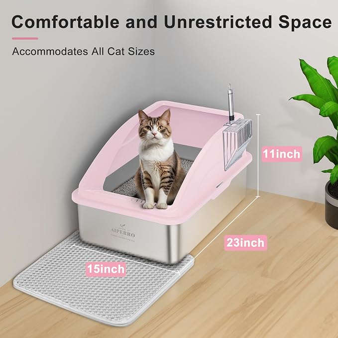 AIPERRO Stainless Steel Litter Box | XL Enclosed Cat Litter Box - Image 5