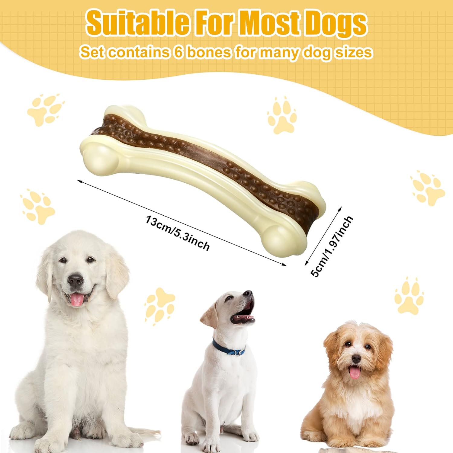 Sosation 6 Pcs Dog Toys for Aggressive Chewers Nylon Beef Flavor Bones Tough Puppy Teething Toys Puppy Chew Bones for Large Medium Small Breed Dogs Puppies Pets Chew Toys(Medium)