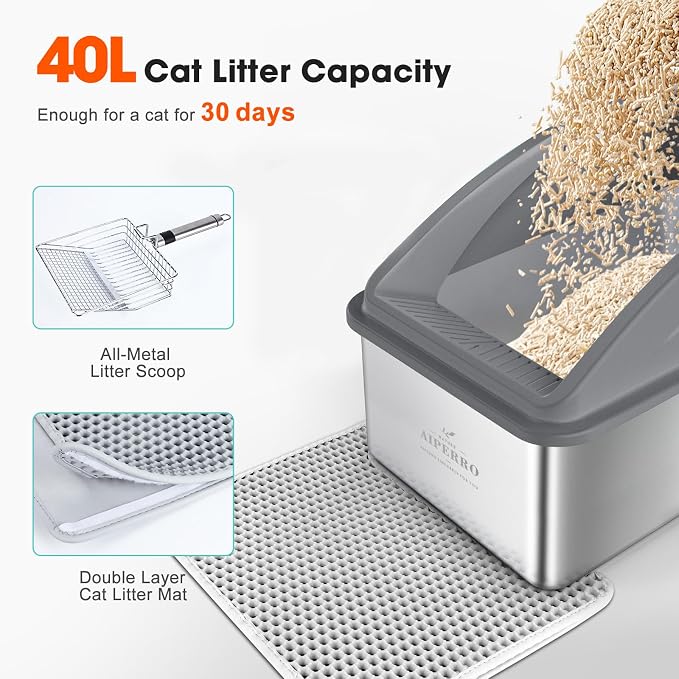 AIPERRO Stainless Steel Litter Box | XXL Deepened 8" Design Enclosed Box - Image 6