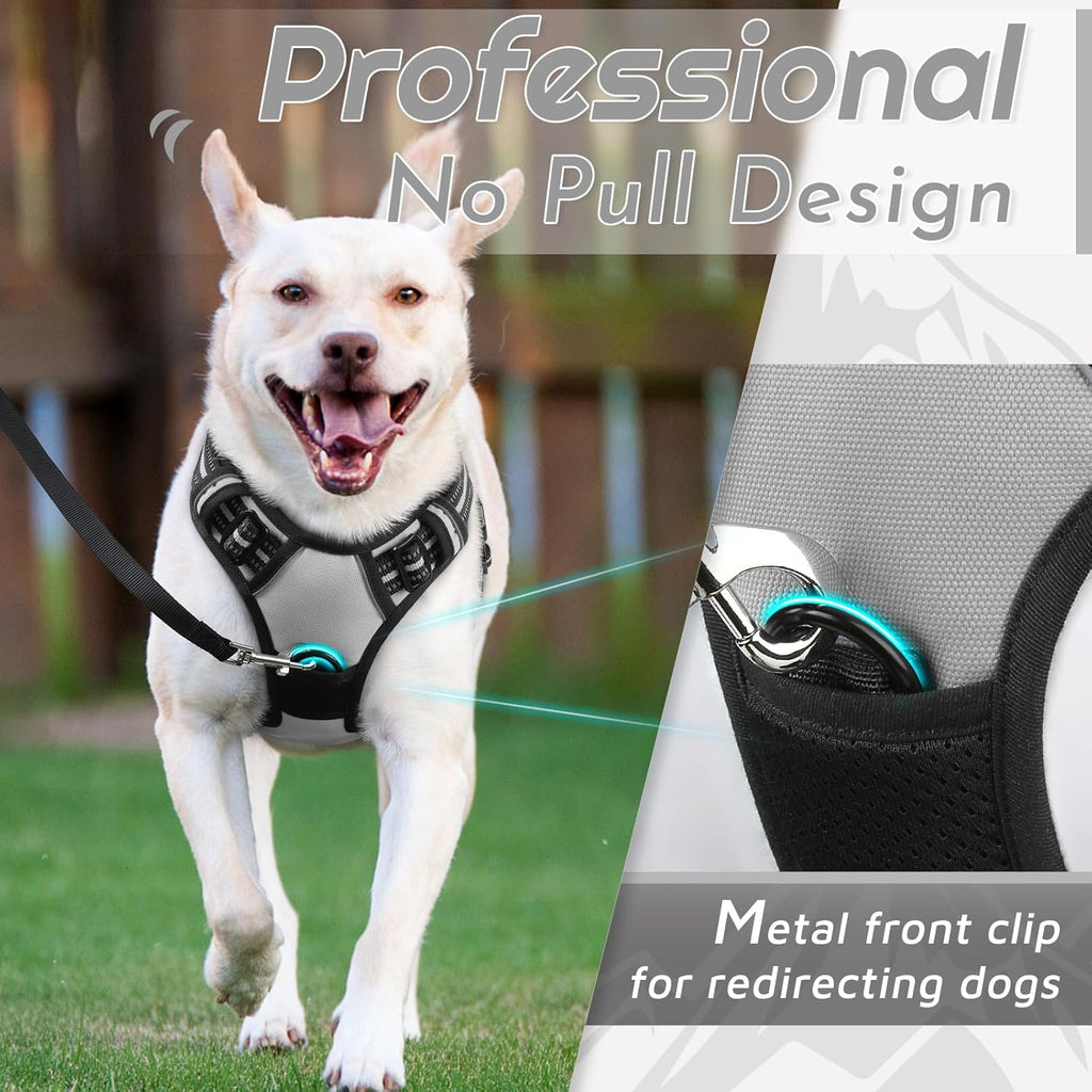 Eagloo Dog Harness Medium Sized Dog, No Pull Service Vest with Reflective Strips and Control Handle, Adjustable and Comfortable for Easy Walking, No Choke Pet Harness with 2 Metal Rings, Grey, M