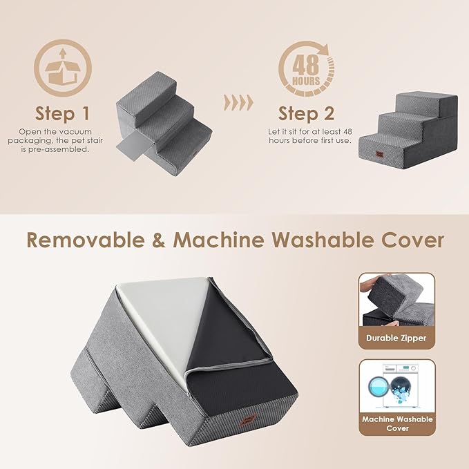 EHEYCIGA Dog Stairs for Small Dogs 16.5" H, 3-Step Extra Wide Dog Steps for - Image 7