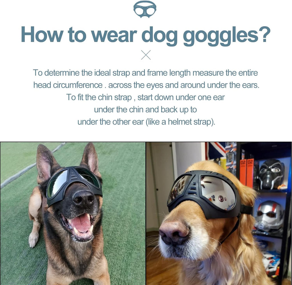 NVTED Dog Goggles Big Area Dog Sunglasses, Large Breed Windproof Snowproof Eye Protection Pet Glasses for Outdoor Driving Cycling (Large)