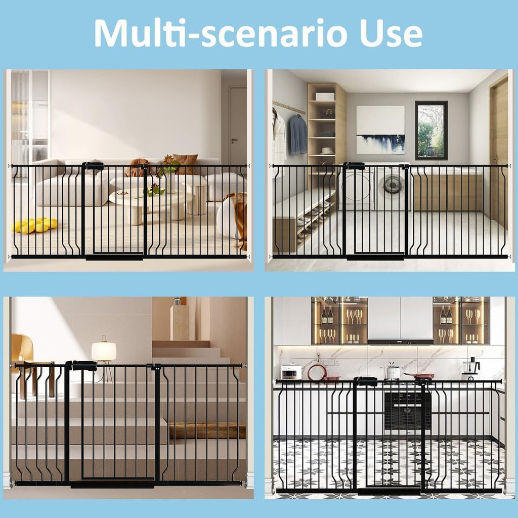 TSAYAWA Walk Through Baby Gate with Door, 52.76~62.2 Inch Wide Presure Mounted No Drill Metal Auto Close Child Gate for Stair Doorway - Indoor Outdoor Safty Gate for Toddler Dog Doggie, Black