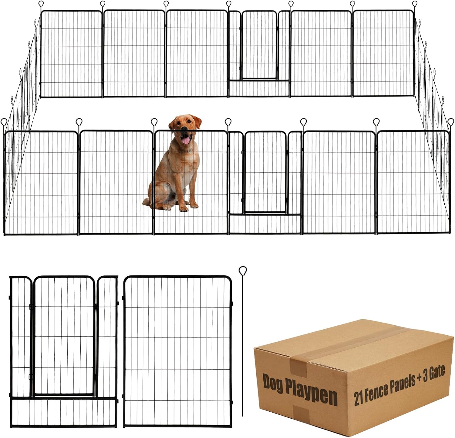 Dog Playpen,24 32 40 48 in(H) Pet Fence Outdoor for Rv Camping,Garden Fence Large Animal Barrie for Yard,11Ft(L)-56Ft(L) Black Metal Temporary Fencing