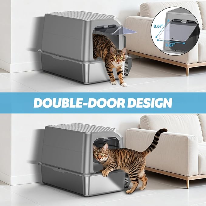 WoofiGo Enclosed Stainless Steel Cat Litter Box - Image 5