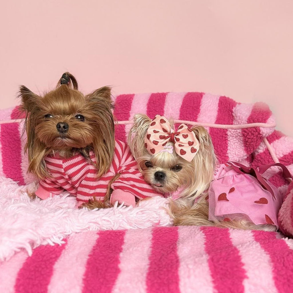 Fitwarm Pink and Red Striped Dog Pajamas, Waffle Dog Clothes for Small Dogs Girl Boy, Puppy Onesie with Feet, Pet Cat Outfit, Small