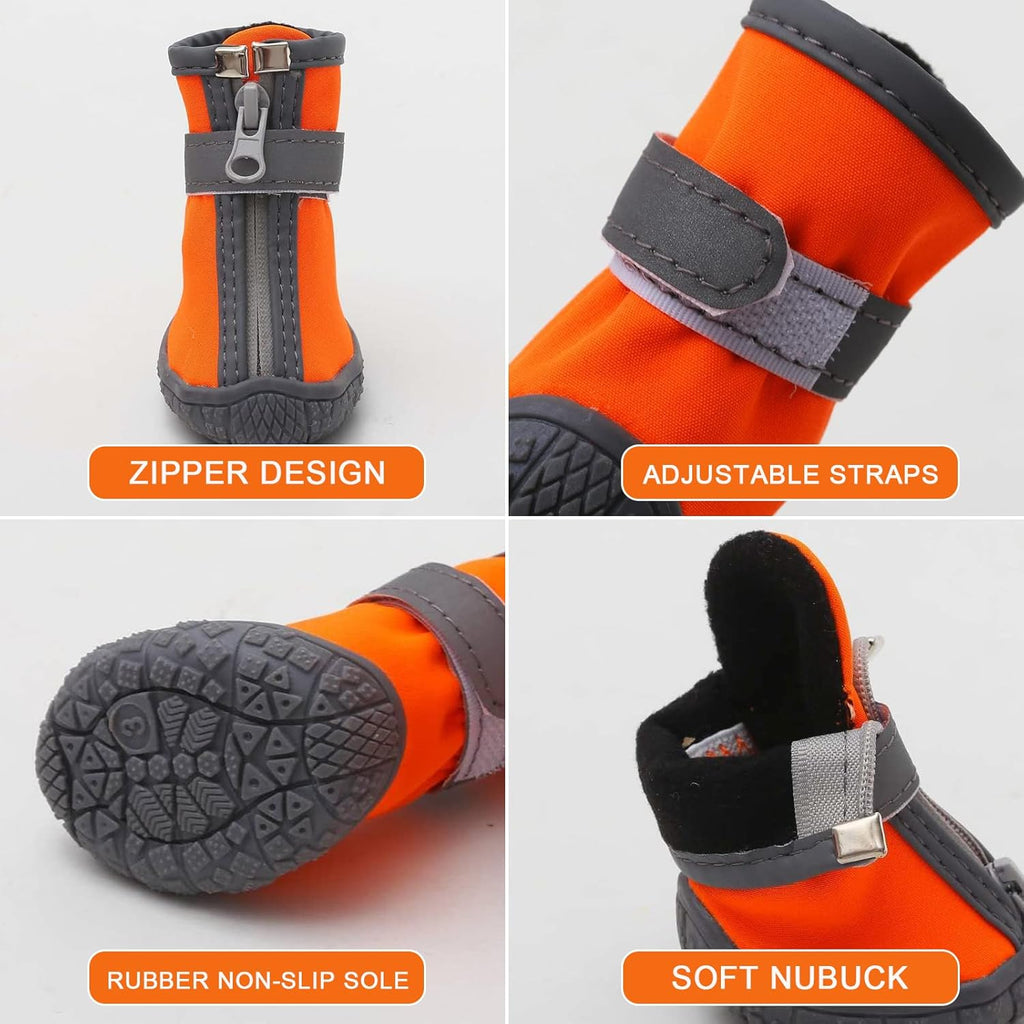 Dog Shoes for Small Dogs, Puppy Dog Boots & Paw Protector for Winter Snow Day, Summer Hot Pavement, Waterproof in Rain Weather, Ourdoor Hiking, Indoor Hardfloors with Anti Slip Sole 4PCS/Set
