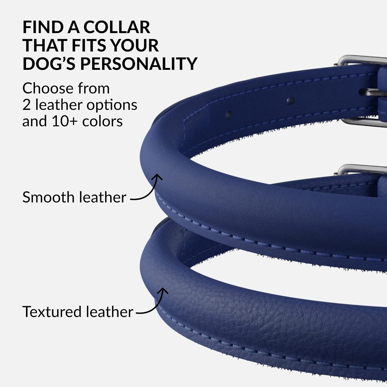 CollarDirect Rolled Leather Dog Collar, Soft Padded Round Puppy Collar, Handmade Genuine Leather Collar Dog Small Large Cat Collars 13 Colors (11-14 Inch, Deep Blue Smooth)