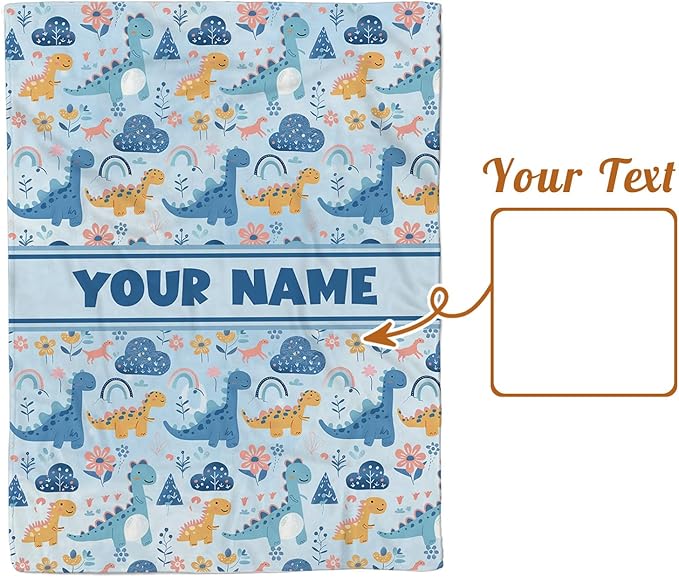 Personalized Baby Blankets for Boys Girls, Custom Baby Blanket with Name, Receiving Swaddle Blanket Suitable for Infants & Toddler, Nursery Newborn Baby Crib, Dino(60" x80)