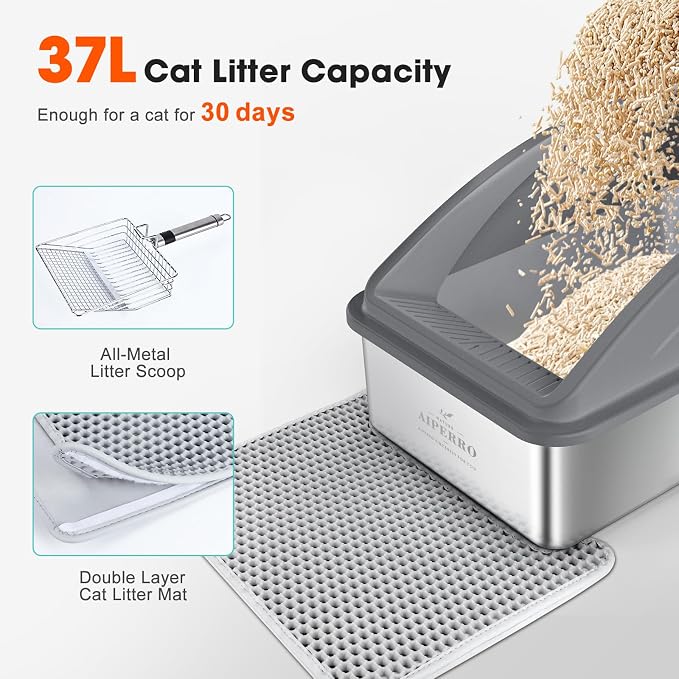 AIPERRO Stainless Steel Litter Box | XL Enclosed Cat Litter Boxs - Image 8