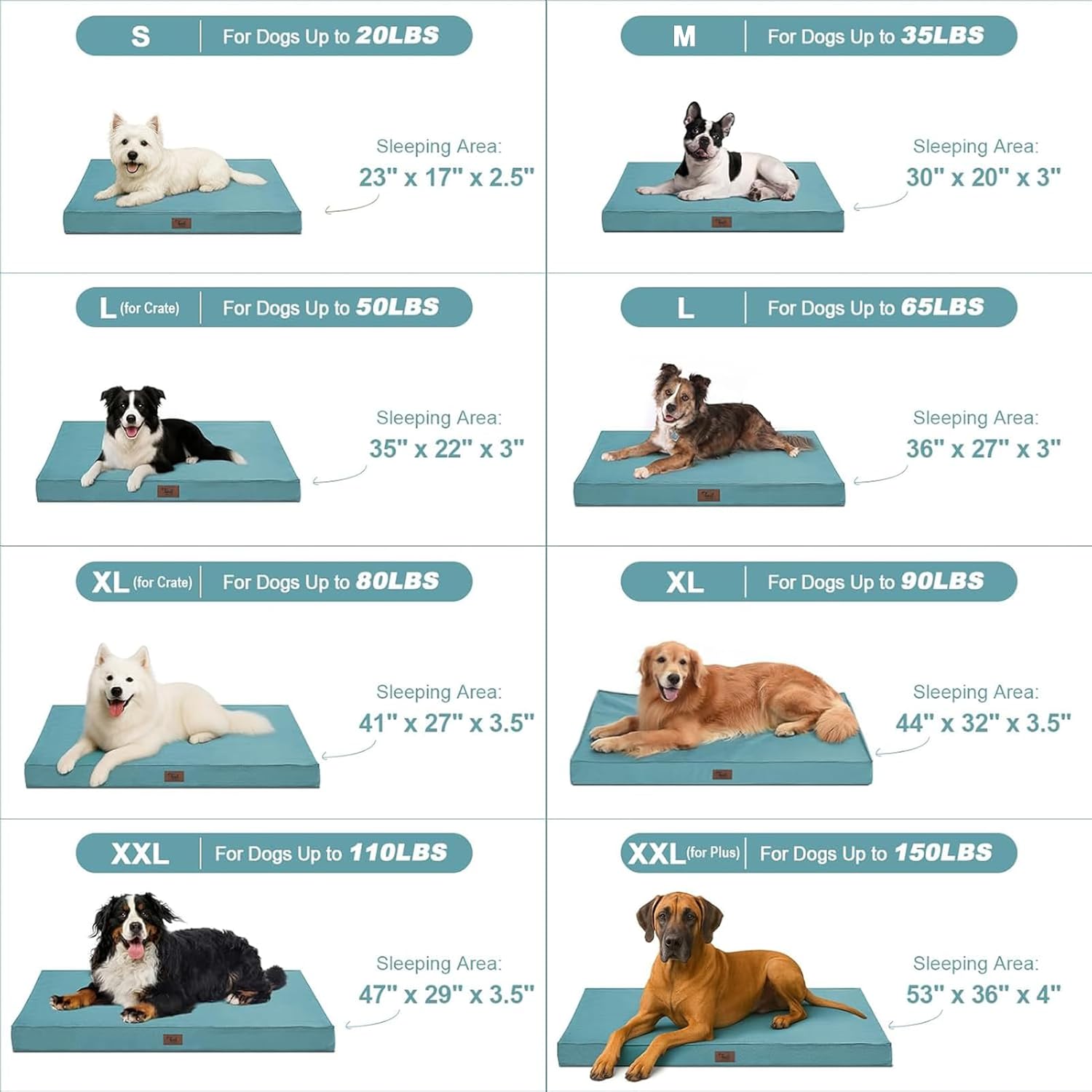 Outdoor Large Dog Bed, Waterproof Dog Bed for Large Dogs, Egg Crate Foam Pet Bed with Removable Washable Oxford Cooling Cover, Light Blue