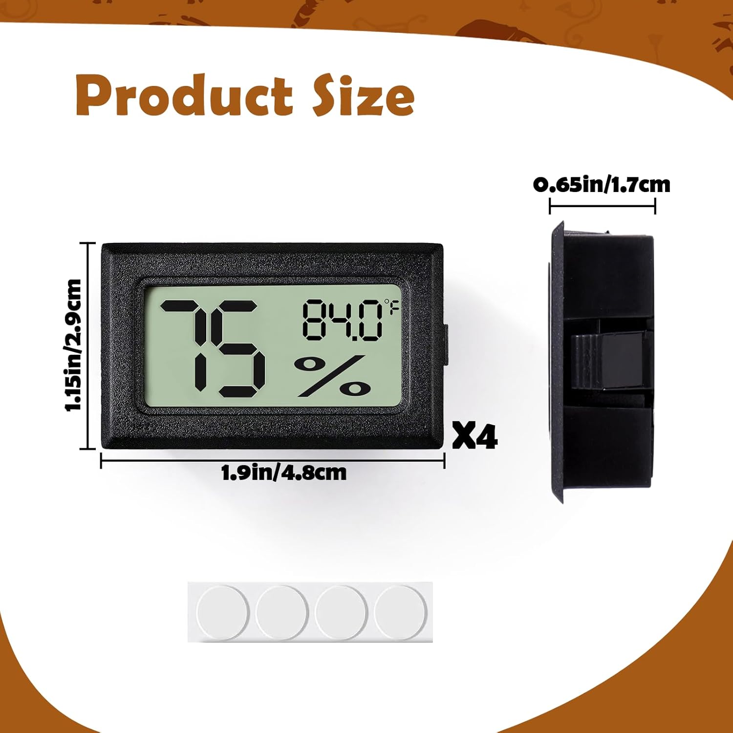 Reptile Thermometer and Humidity Gauge,4PCS Digital Adhesive Reptile Hydrometer Thermomete Tank Accessories Pet Supplies for Tortoise Habitat,Chameleon Cage,Iguana,Tree Frog Terrarium