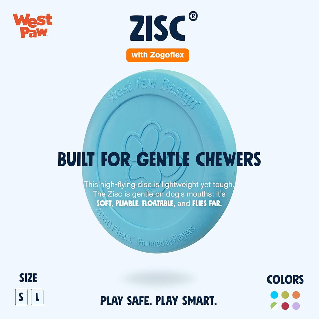 West Paw Zogoflex Zisc Dog Flying Disc, High Flying Aerodynamic Disc for Dogs Puppy – Lightweight, Floatable Disc for Fetch, Tug of War, Catch, Play – Doubles as Food/Water Bowl, Small 6.5", Aqua Blue