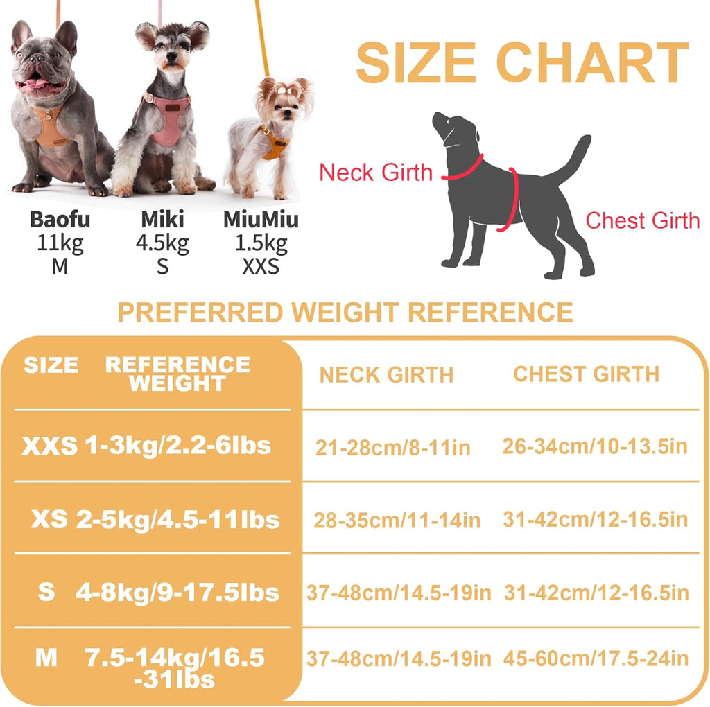 Puppytie No Pull XXS Puppy Harness with Multifunction Dog Leash,Soft Adjustable No Choke Escape Proof Pet Harness Vest,Yellow,XXS