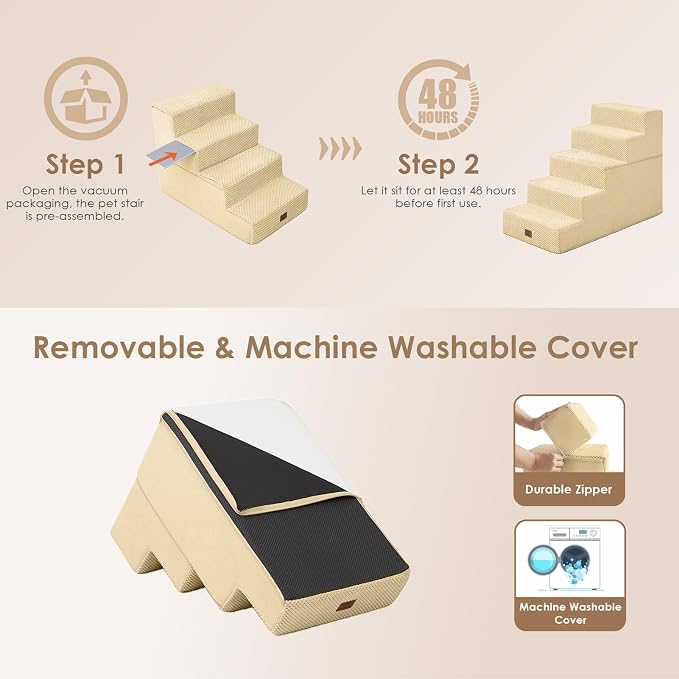 EHEYCIGA Dog Stairs for High Bed 22.5" H, 5-Step Dog Steps for Bed, Pet Steps - Image 6