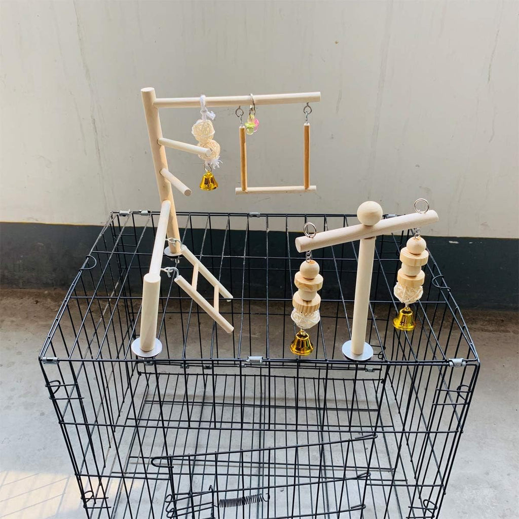 Hamiledyi Small Bird Playground Natural Wood for Top of Cage Bird Play Stand Bird Stands for Parrots Bird Perch Stand Bird Play Gym Bird Toys for Small Bird Parrot Cockatiel Love Birds Budgie