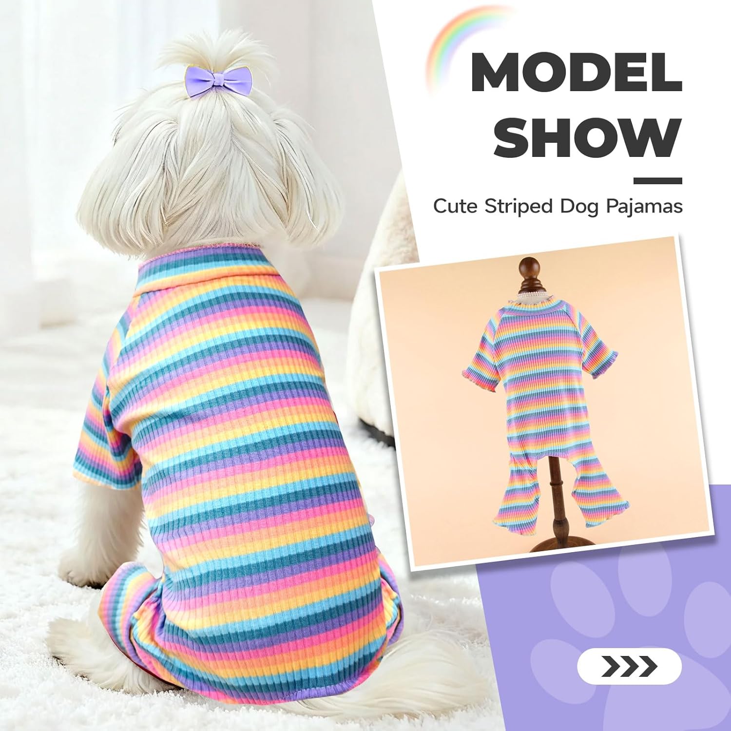 BAEJMJK Striped Dog Pajamas Stretchy Cute Four-Legged Boy Girl Dog Clothes with Sleeves Comfortable Dogs Jumpsuit Colorful Pet Puppy Outfits Apparel for Small Medium Dogs Cats(Pink,Pink,Large)