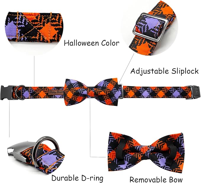Halloween Dog Collar, Pet Collar Bow Plaid Dog Collars Girl Boy Holiday Pet - Image 2