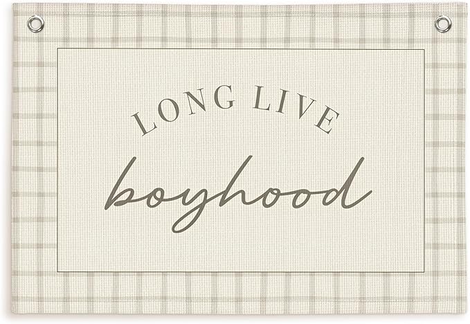Lacama Long Live Boyhood Banner, Boy Nursery Decor, Canvas Banner Wall Hanging Banner Flag Decor for Nursery Playroom Toddler Room, Boys Kids Room Decor 30x20 Inch