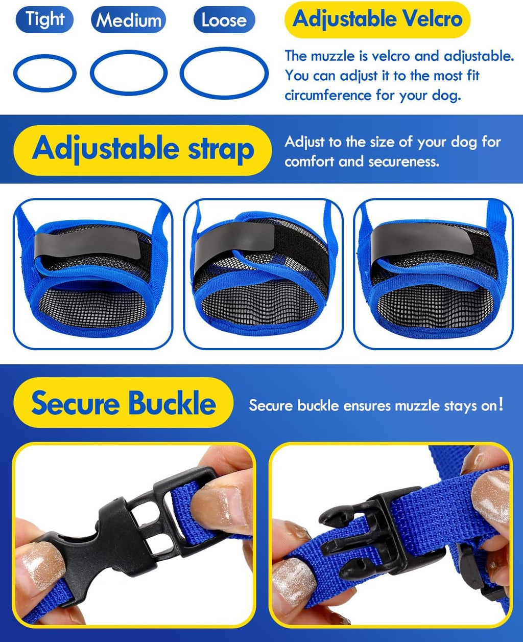 Dog Muzzle, Soft Air Mesh Muzzle for Small Medium Large Dogs Anti Biting Barking Chewing, Breathable Drinkable Adjustable Loop Pets Muzzle for German Shepherd Husky Labrador Retriever (Blue,L)