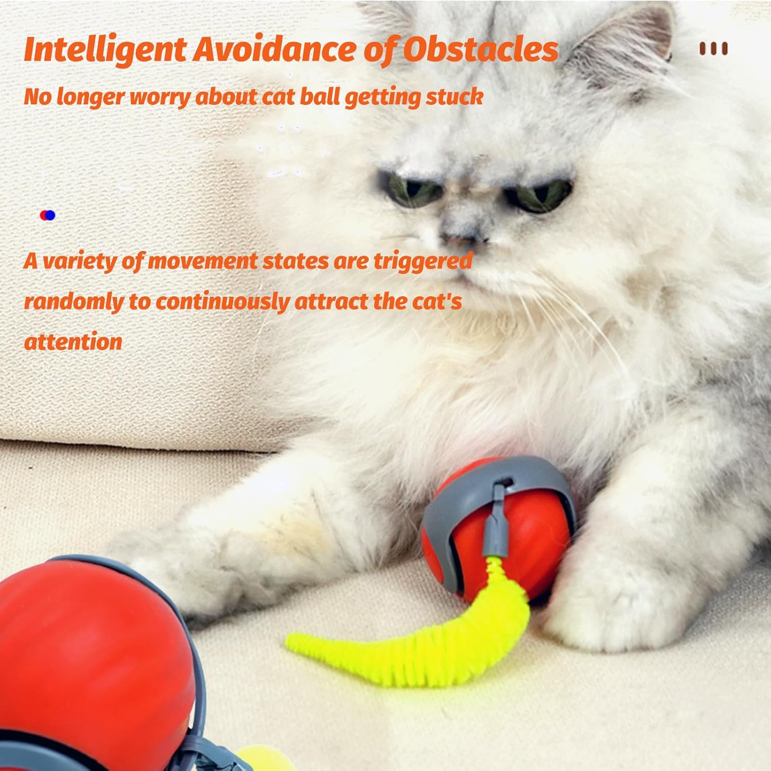 Upgraded Speedy Interactive Cat Ball 4.0 Toys with 2 Optional Tails, Smart Moving Ball Cat Toy for Bored Indoor Cats, Rechargeable & Detachable Automatic Kitten Rolling Balls Toy (Orange)