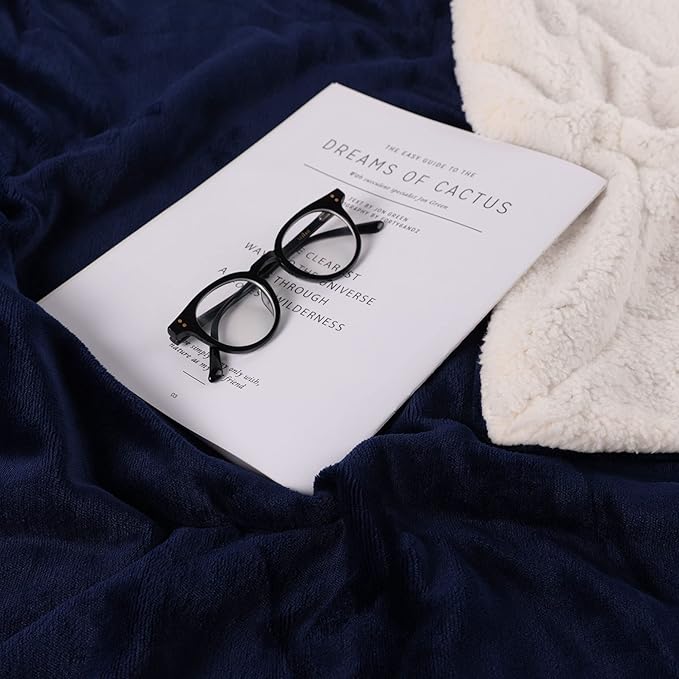 NANPIPER King Size Sherpa Blanket, Soft Fleece Throw for Bed, Reversible Thick Fuzzy Blanket for Winter (Navy Blue, 90x108 inches)