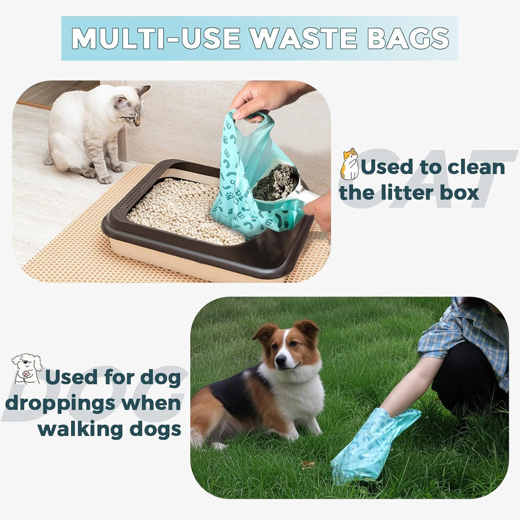 Cat Litter Bags Biodegradable 100% Leak-Proof Cat Poop Bags with Handle, 360 Counts, Cornstarch Based Extra Thick, Easy Tie Pet Waste Pick Up Bag (Lavender Scented)