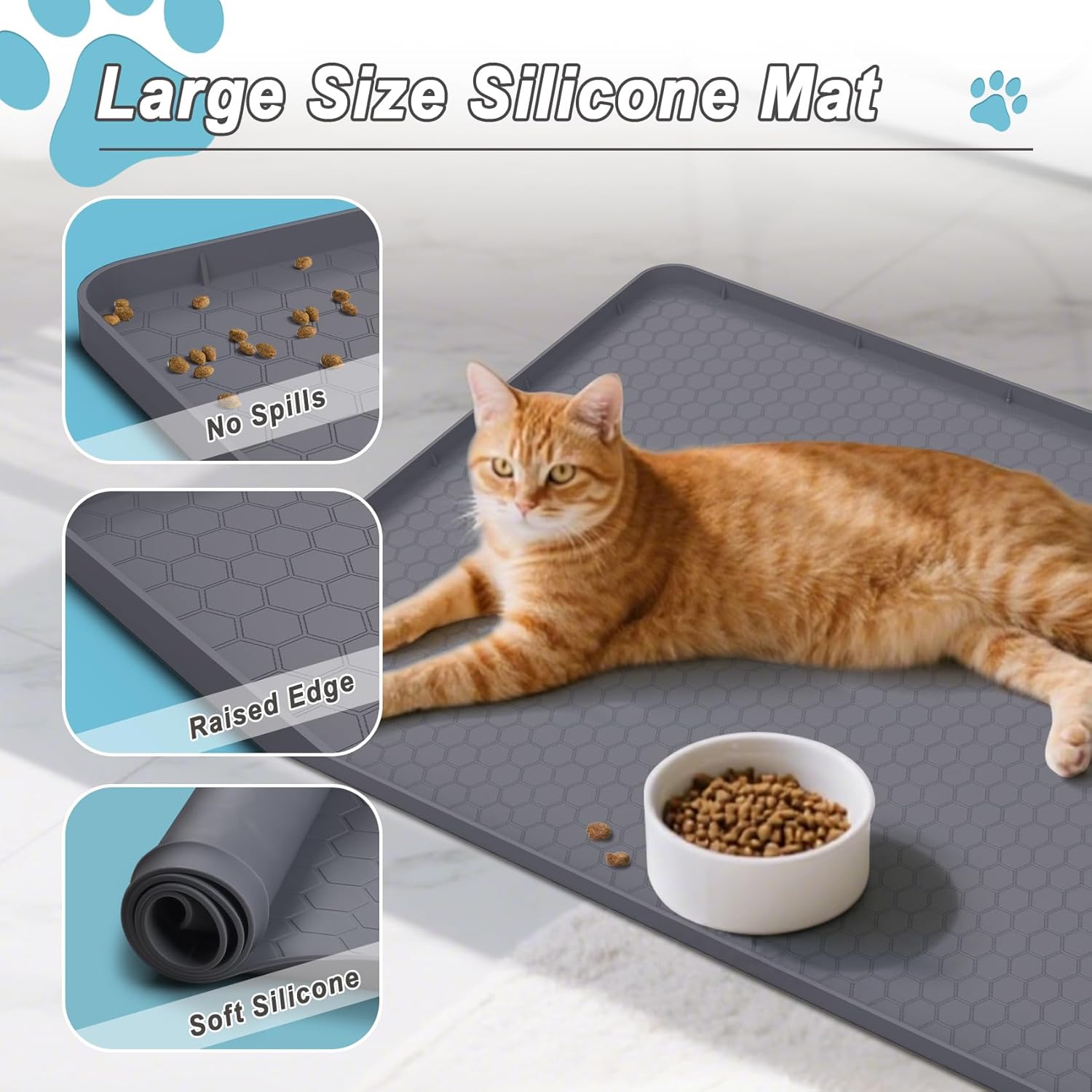 Pee Pad Tray Holder for Dogs, Extra Large Soft Silicone Pet Pad Holder 34" x 22" Pee Pads, Non-Slip High Edge for Leak-Proof Urine, Floor, Cat Litter Mat with 6 Clamps