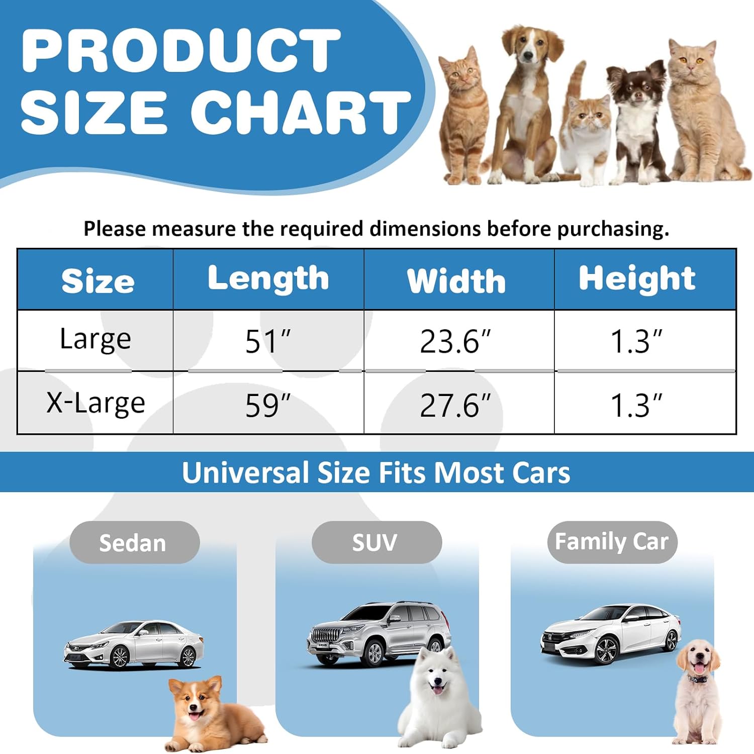 VClife Dog Bed Mat for Car Backseat Extender, Anti Slip Plaid Pet Bed Mat for Car Backseat Extender, Furry Dog Sofa Couch Cover, Washable Travel Dogs Bed for Cars, SUV, Small Truck, 51"×23.6"
