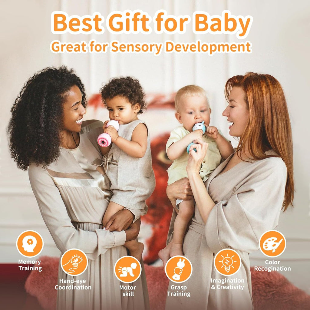alilo Smarty Bunny Baby Rattle Musical Light Up Toys, Infants Newborns Baby Toys 0-3-6-12-18-24 Months,1 Year Old Boy Girl Gifts, 4 Music Modes and Color Recognition Function with 9 Color Card