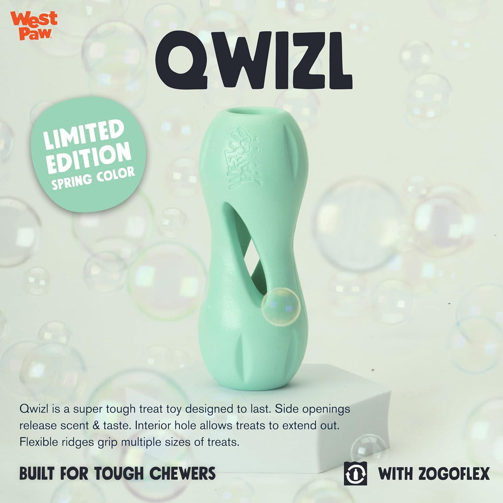 WEST PAW Zogoflex Qwizl Dog Puzzle Treat Toy – Interactive Chewing for Dogs – Dispenses Pet Treats – Brightly-Colored Dog Enrichment Toy for Aggressive Chewers, Fetch, Catch, Large 6.5", Mint