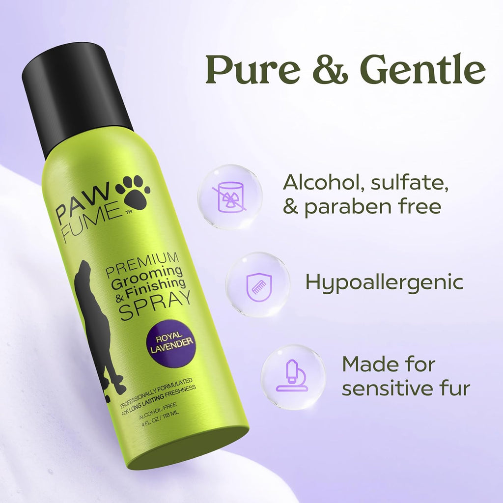 PAWFUME Dog Detangler Grooming Spray, Royal Lavender, 4-Pack – Keeps Pups Fresh All Day – Hypoallergenic, Alcohol-Free, Detangling & Moisturizing – Salon-Quality Dog Necessities for Coat & Fur Care