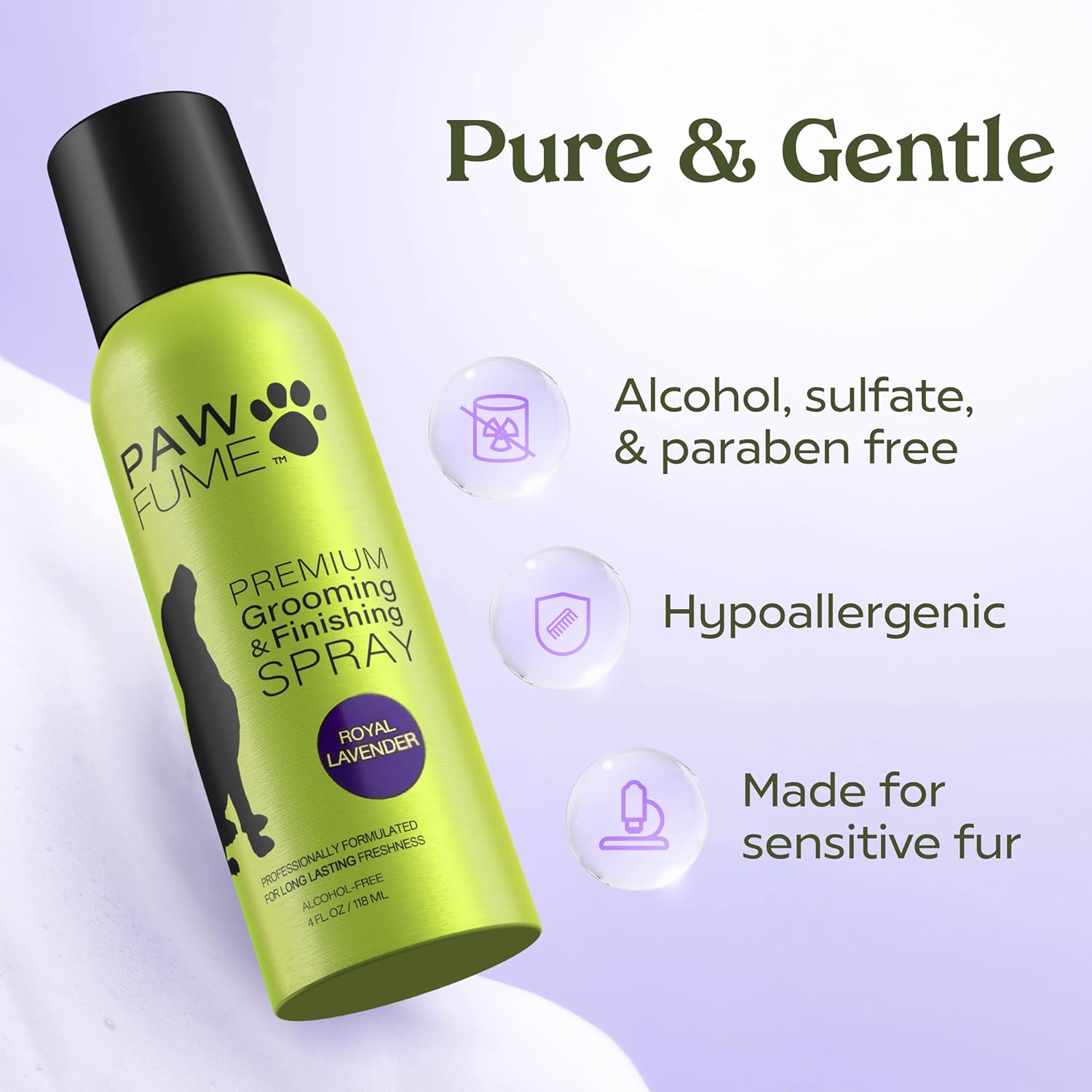 PAWFUME Dog Detangler Grooming Spray, Royal Lavender, 4-Pack – Keeps Pups Fresh All Day – Hypoallergenic, Alcohol-Free, Detangling & Moisturizing – Salon-Quality Dog Necessities for Coat & Fur Care