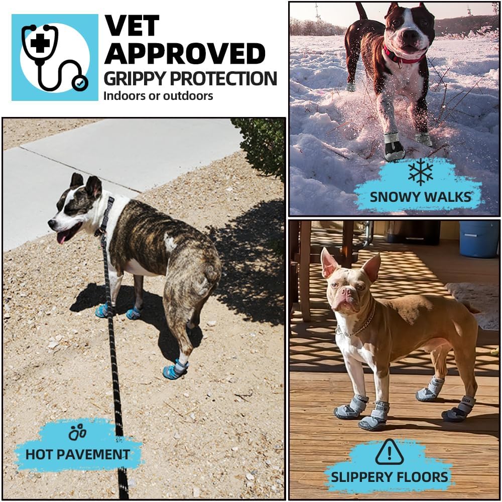 Dog Shoes for Small Dogs, Dog Boots & Paw Protectors for Hardwood Floors, Outdoor Dog Booties for Hot Pavement Winter Snow Hiking, Waterproof Dog Shoes with Reflective Strips Size 2