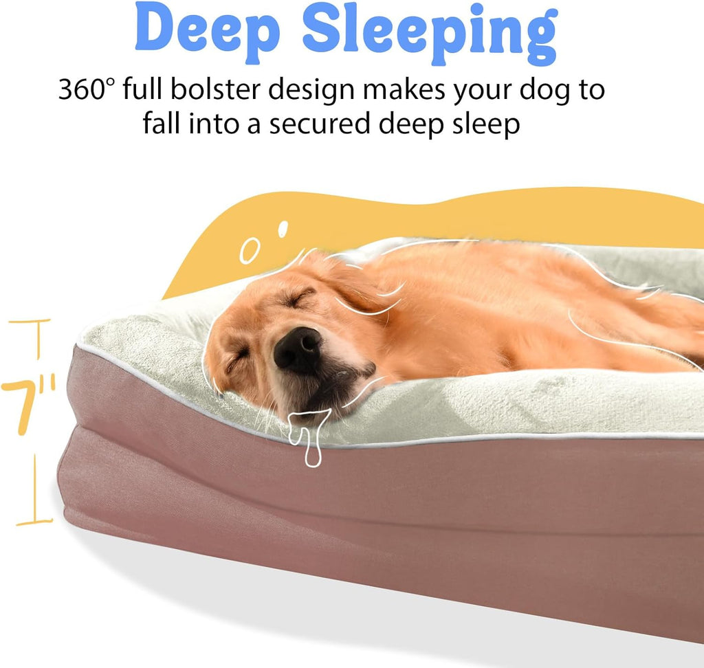 Orthopedic Washable Large Dog Bed - Dog Beds Large Sized Dogs with Removable Cover Waterproof Orthopedic Pet Bed XL Dogs Beds with Bolster