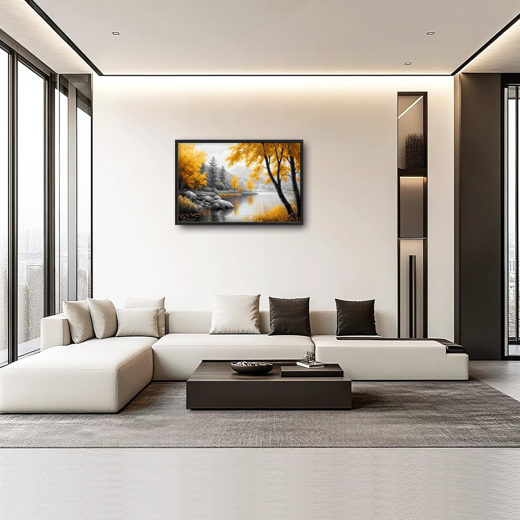 Framed Large Tree Wall Art for Living Room, Oversized Zen Trees Wall Decor, Black and Golden Forest Canvas Pictures Home Decoration for Living Room Bedroom Office 36"x24"