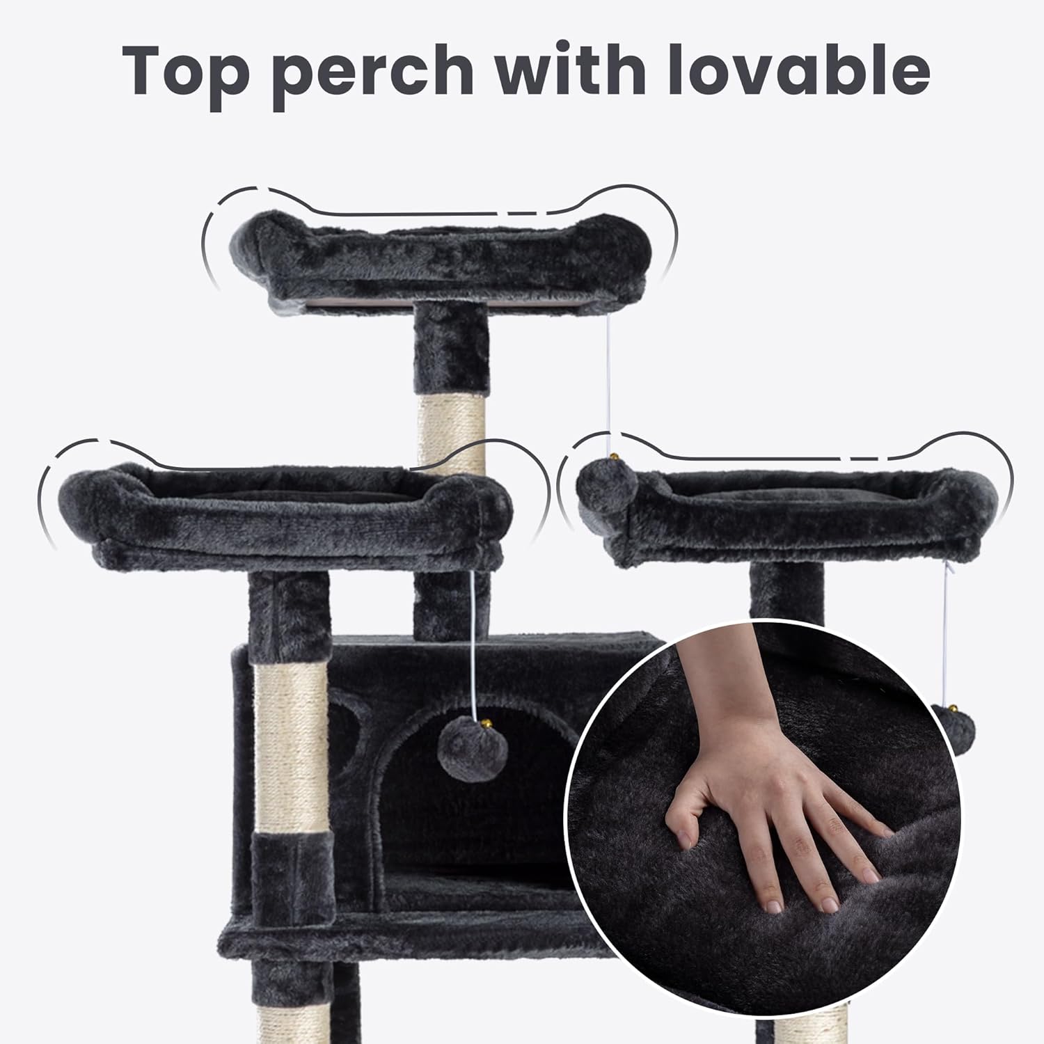 SHA CERLIN 68 Inches Multi-Level Large Cat Tree for Large Kitties/Big Cat Tower with Condo/Cozy Plush ‌Pussycat Perches/Sisal Scratching Posts and Hammocks/Activity Center/Dark Grey