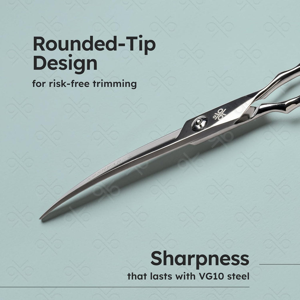 7” Curved Dog Grooming Scissors｜VG10 Japanese Steel Professional Pet Grooming Shears for Cats & Dogs｜Face, Paws, Ears & Tail Precision Trimming｜Lightweight Ergonomic Handcrafted Design｜K9 Shears