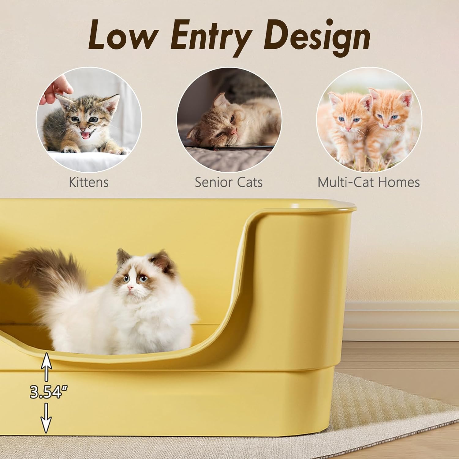 Extra Large Cat Litter Box with High Sides,23.23"×16.34"×8.46",Jumbo Kitty Litter Box with Low Entry,XL Cat Boxes for Indoor Cats,Easy to Clean,Anti-Splashing(White)