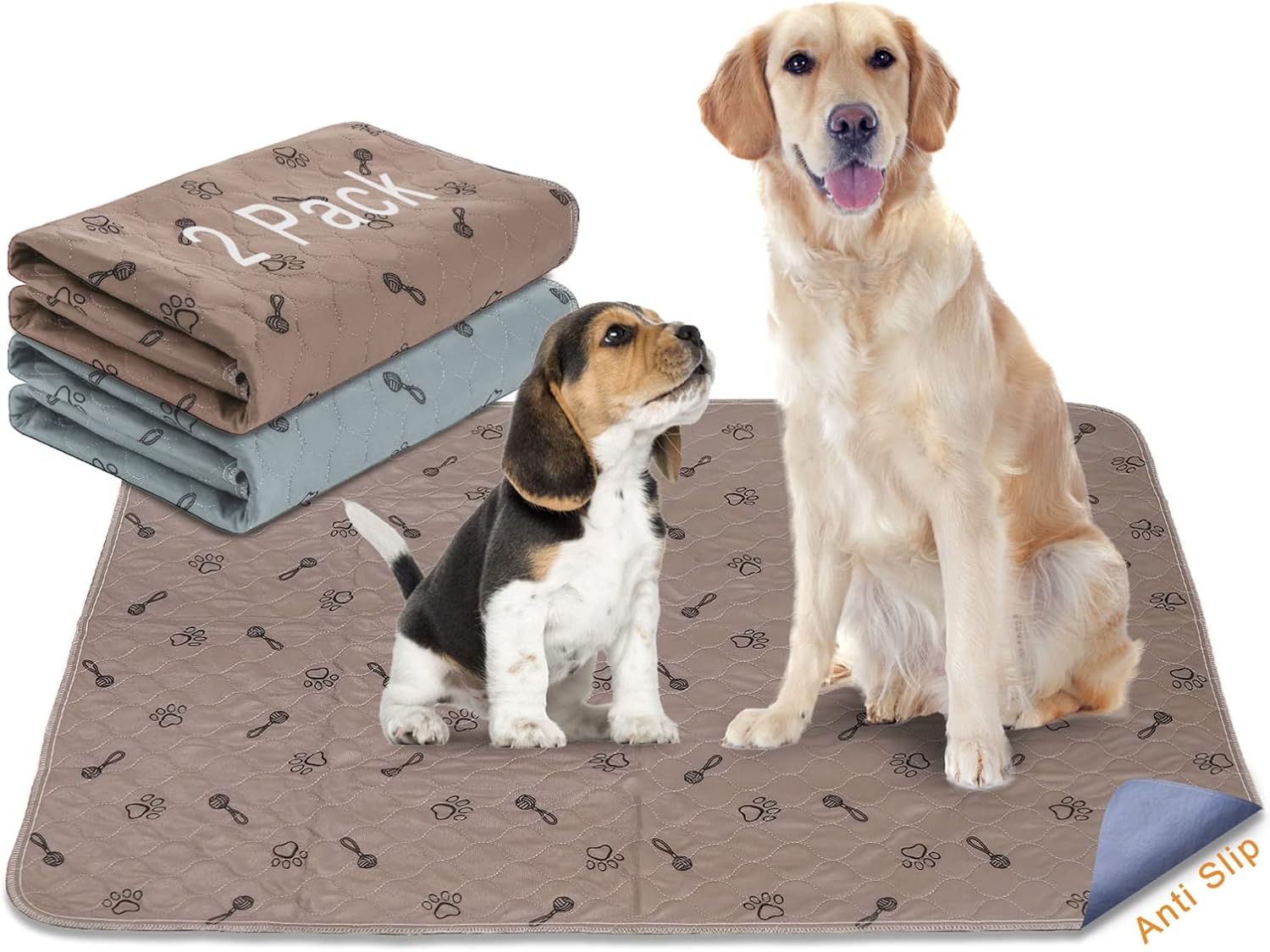 Peepeego 2Pack 36x36 Dog Pads Washable and Free Dog Comb, Reusable Puppy Pads with Fast Absorbent, Waterproof, Non Slip Incontinence Pads for Training, Whelping, for Playpen, Crate, Kennel