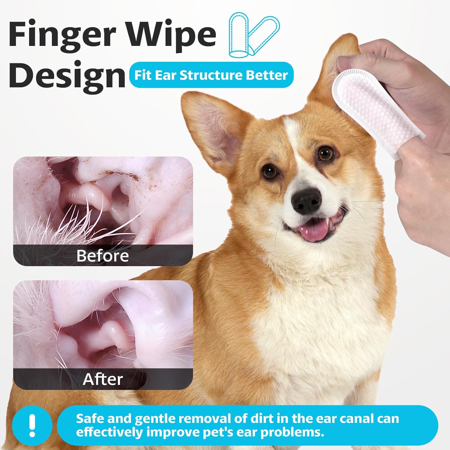 OBSEDE Extra Large 1.73" Dog Ear Wipes & Cat Ear Cleaner – Wider Finger Wipes for Quicker Easier Cleaning Soothes Itch Controls Odor Reduce Wax Regular Grooming Gentle Coconut Scent, 50 Count